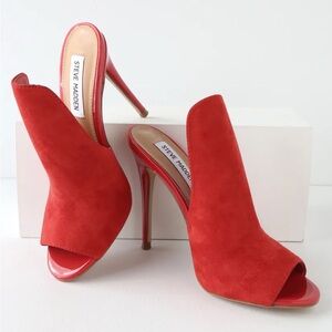 Steve Madden Sinful Red Peep Toe Mule Heels
